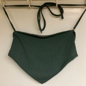 Oh Polly! Halter Neck Angled Hem Crop Top in Green